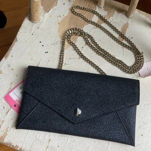 Kate Spade Chain Clutch Purse blue glitter NWT with matching cardholder